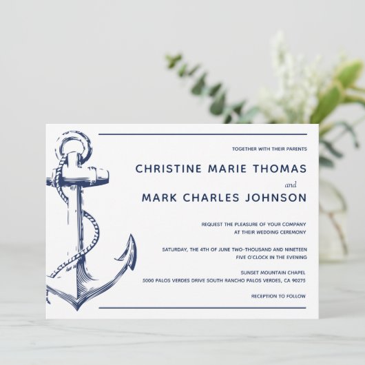 Uitnodiging voor ankerweddenschappen met een witte (Staand voorkant)