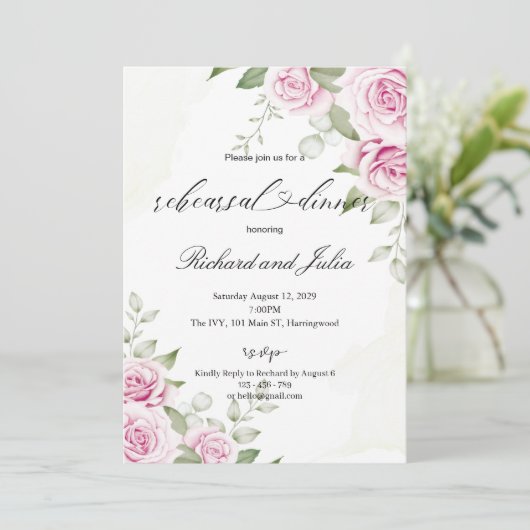 Uitnodiging voor ANNA Rehearsal Dinner / Zachte Ro (Staand voorkant)