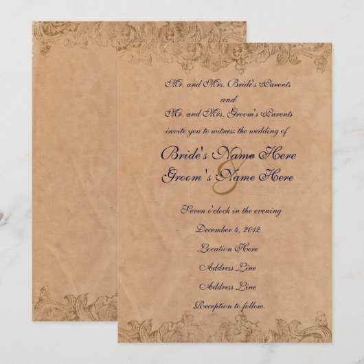 Uitnodiging voor Antiek grensbruiloft (Voorkant / Achterkant)