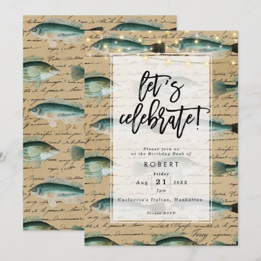 uitnodiging voor antiek visteverjaardag (Voorkant / Achterkant)
