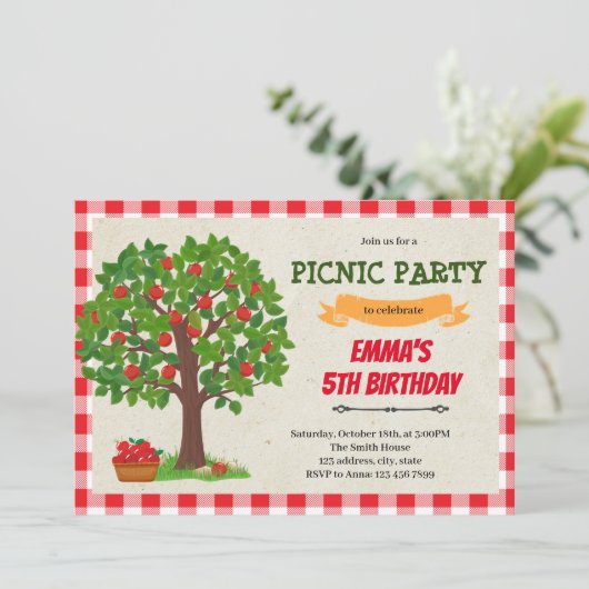 Uitnodiging voor appelboom verjaardag (Staand voorkant)