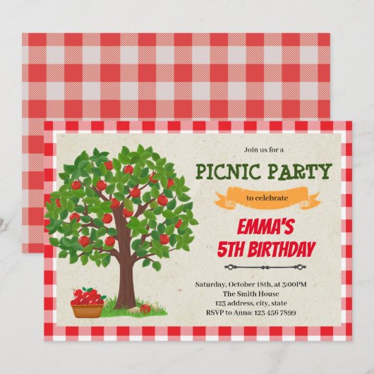 Uitnodiging voor appelboom verjaardag (Voorkant / Achterkant)