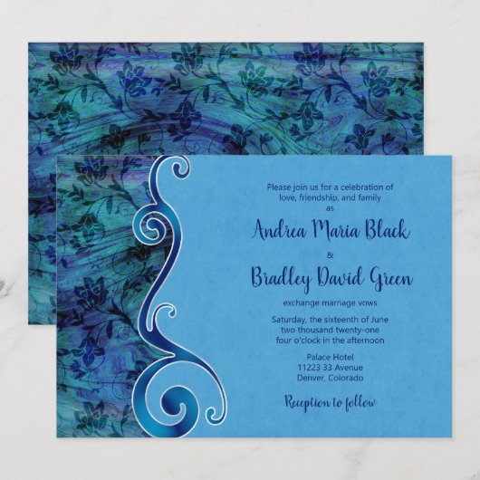  uitnodiging voor Aqua Blue Wedding (Voorkant / Achterkant)