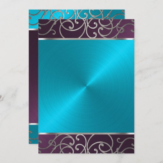 Uitnodiging voor Aqua- en Plum- en Silver Holiday (Voorkant / Achterkant)