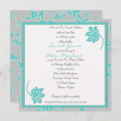 Uitnodiging voor Aqua & Grey Floral Square (Voorkant / Achterkant)