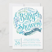 Uitnodiging voor Aqua Waterverf Baby shower (Voorkant)