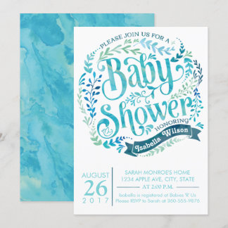Uitnodiging voor Aqua Waterverf Baby shower