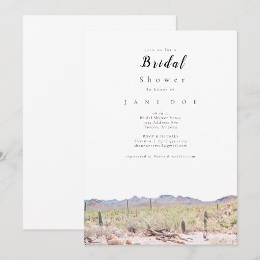 Uitnodiging voor Arizona Desert Bruidsdouche (Voorkant / Achterkant)