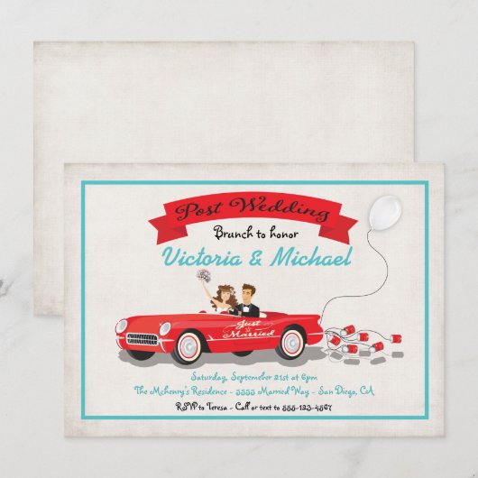 Uitnodiging voor auto-ontvangst na bruiloftsbrunch (Voorkant / Achterkant)