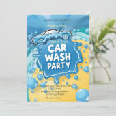 Uitnodiging voor autowasfeest – Schuimfeest (Staand voorkant)