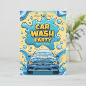 Uitnodiging voor autowasfeest – Schuimfeest (Staand voorkant)