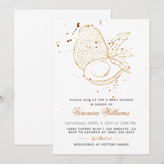 Uitnodiging voor avocado-Baby shower (Voorkant / Achterkant)