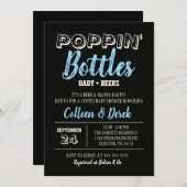 Uitnodiging voor baby- en bierschoeisel | Zwart-bl (Voorkant / Achterkant)