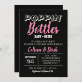Uitnodiging voor baby- en bierschoeisel | Zwart-ro (Voorkant / Achterkant)
