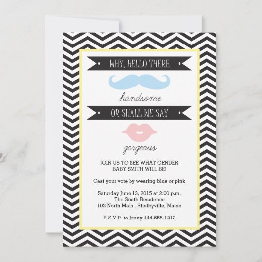 Uitnodiging voor baby geslacht onthulling feest (Voorkant)