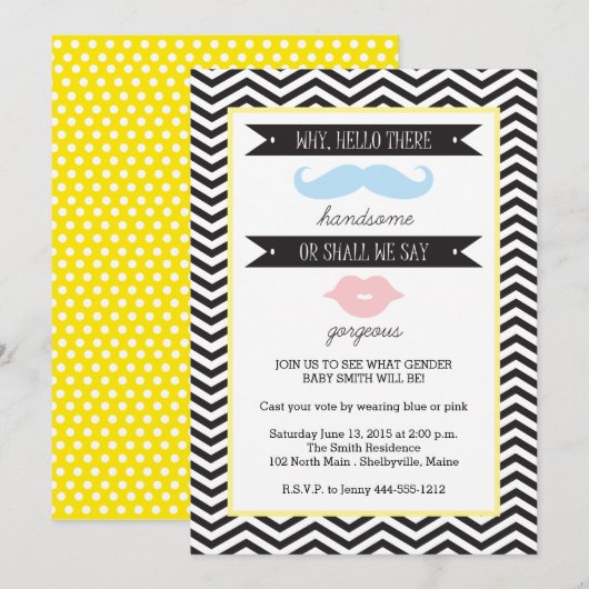 Uitnodiging voor baby geslacht onthulling feest (Voorkant / Achterkant)