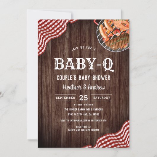 Uitnodiging voor baby-q picknick BBQ koppel baby s (Voorkant)