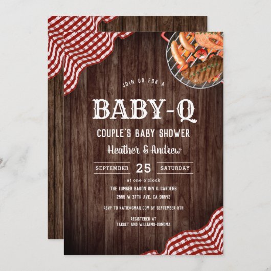 Uitnodiging voor baby-q picknick BBQ koppel baby s (Voorkant / Achterkant)