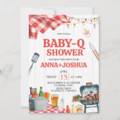 Uitnodiging voor Baby-Q Shower met rode Gingham (Voorkant)
