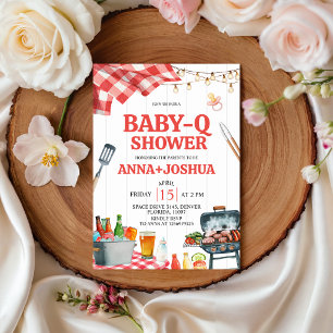 Uitnodiging voor Baby-Q Shower met rode Gingham