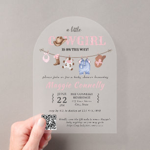 Uitnodiging voor Baby Roze Cowgirl Komt Onderweg