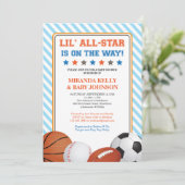 Uitnodiging voor Baby shower, All Star Sports (Staand voorkant)