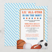 Uitnodiging voor Baby shower, All Star Sports (Voorkant / Achterkant)