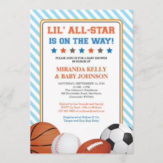 Uitnodiging voor Baby shower, All Star Sports