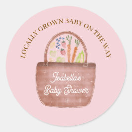 Uitnodiging voor Baby Shower 'Baby Meisje Boerenma Ronde Sticker
