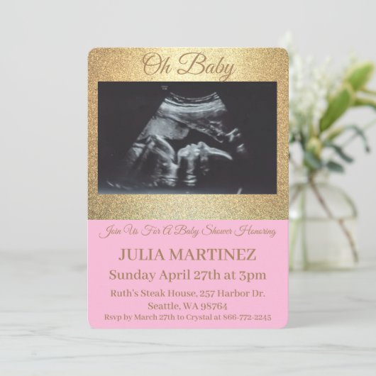 Uitnodiging voor baby shower - Baby Sonogram (Staand voorkant)