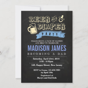 Uitnodiging voor baby shower. Bier en luier