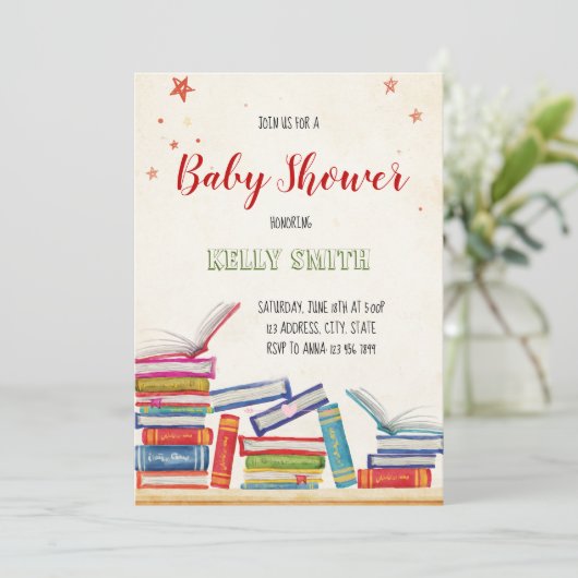 Uitnodiging voor baby shower boeken (Staand voorkant)