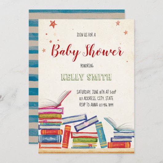 Uitnodiging voor baby shower boeken (Voorkant / Achterkant)