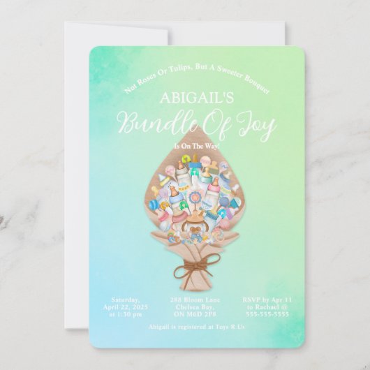 Uitnodiging voor Baby shower boeket (Voorkant)