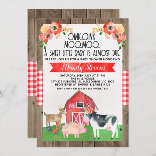 uitnodiging voor baby shower-boerderij (Voorkant / Achterkant)