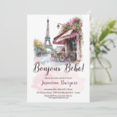 Uitnodiging voor Baby shower - Bonjour Bebe (Staand voorkant)