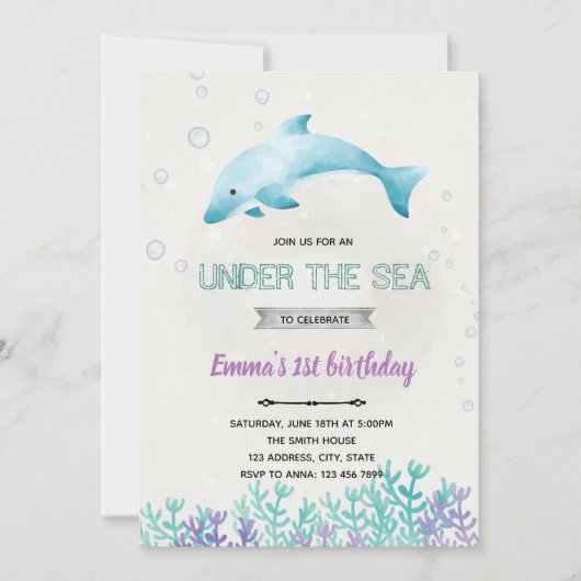 Uitnodiging voor baby shower Dolphin (Voorkant)