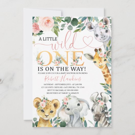 Uitnodiging voor Baby shower Editable Girl Safari (Voorkant)