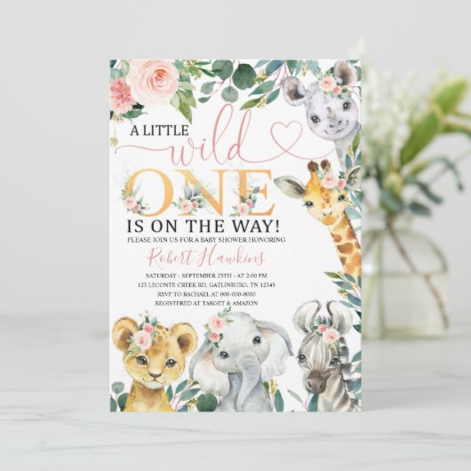 Uitnodiging voor Baby shower Editable Girl Safari (Staand voorkant)