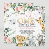 Uitnodiging voor Baby shower Editable Girl Safari (Voorkant / Achterkant)