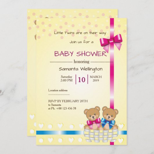 Uitnodiging voor baby shower, er is een tweeling (Voorkant / Achterkant)