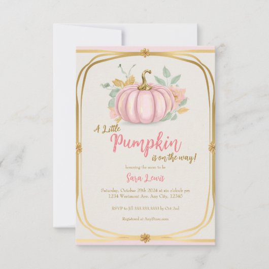 Uitnodiging voor baby shower: Fall Pink Pumpkin (Voorkant)