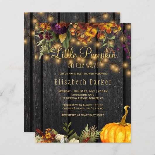 Uitnodiging voor baby shower herfst najaar begroti (Voorkant / Achterkant)