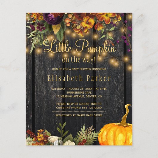 Uitnodiging voor baby shower herfst najaar begroti flyer (Voorkant)