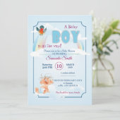 Uitnodiging voor baby shower, het is een jongen (Staand voorkant)