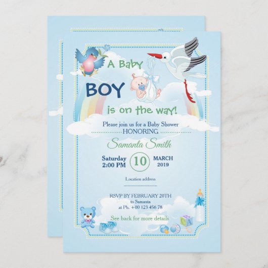 Uitnodiging voor baby shower, het is een jongen (Voorkant / Achterkant)