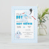 Uitnodiging voor baby shower, het is een jongen (Staand voorkant)