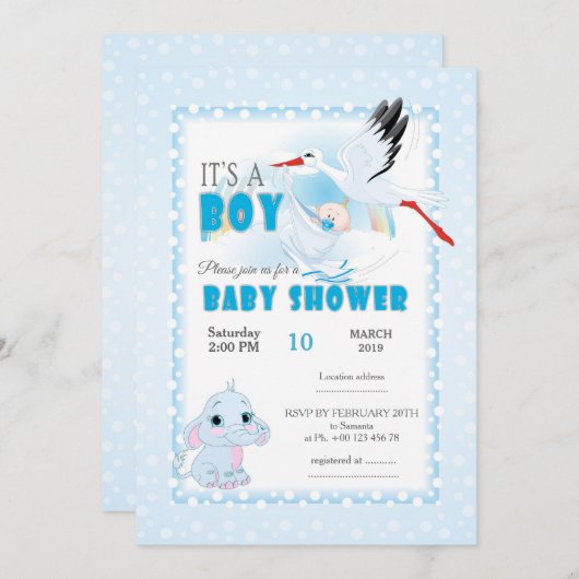 Uitnodiging voor baby shower, het is een jongen (Voorkant / Achterkant)
