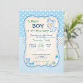 Uitnodiging voor baby shower, het is een jongen (Staand voorkant)