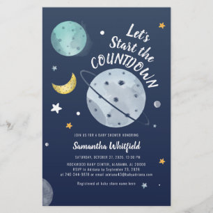 Uitnodiging voor baby shower in de buitenste ruimt briefpapier